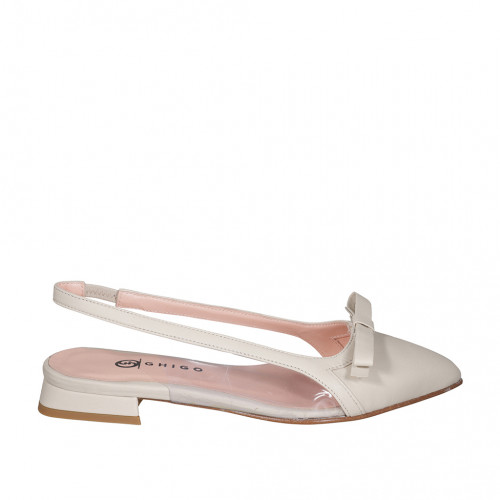 Slingback da donna con elastico e fiocco in pelle beige e vinile trasparente tacco 2 - Misure disponibili: 33, 35, 42, 43, 44