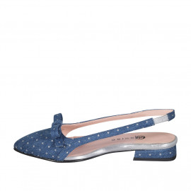 Slingback para mujer en tejido vaquero azul con lunares plateados y vinilo transparente con elástico y moño tacon 2 - Tallas disponibles:  34, 35, 42 2