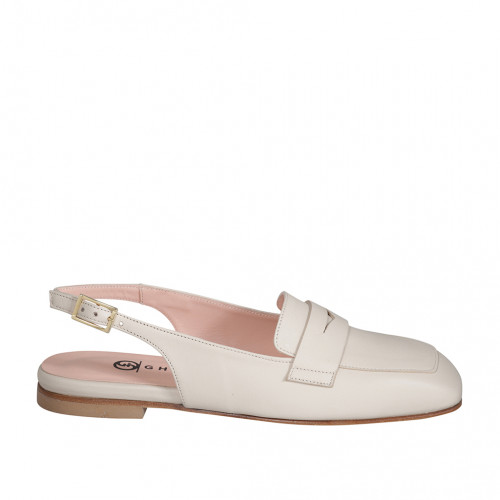 Slingback à bout carré pour femmes en cuir beige avec talon 1 - Pointures disponibles:  34, 35, 42