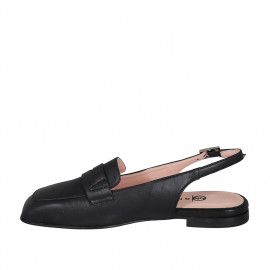 Slingback a punta squadrata da donna in pelle nera tacco 1 - Misure disponibili: 33, 35 2