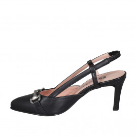 Slingback pour femmes en cuir noir avec elastique et accesoire talon 7 - Pointures disponibles:  32, 35 2