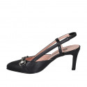 Woman's slingback pump in black leather with elastic band and accessory heel 7 - Available sizes:  32, 33, 34, 35, 42, 43, 44, 45