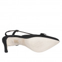 Woman's slingback pump in black leather with elastic band and accessory heel 7 - Available sizes:  32, 33, 34, 35, 42, 43, 44, 45