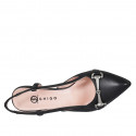 Woman's slingback pump in black leather with elastic band and accessory heel 7 - Available sizes:  32, 33, 34, 35, 42, 43, 44, 45
