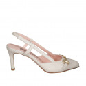Woman's slingback pump in beige leather with elastic band and accessory heel 7 - Available sizes:  32, 33, 34, 35, 42, 43, 44