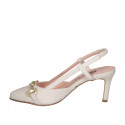 Woman's slingback pump in beige leather with elastic band and accessory heel 7 - Available sizes:  32, 33, 34, 35, 42, 43, 44