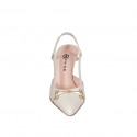 Woman's slingback pump in beige leather with elastic band and accessory heel 7 - Available sizes:  32, 33, 34, 35, 42, 43, 44