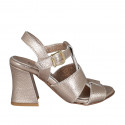 Sandalia con cinturon para mujer en piel granulada cobrizo tacon 7 - Tallas disponibles:  32, 33, 34, 35, 42, 43, 44, 45