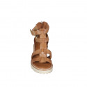 Chaussure ouverte pour femmes en cuir cognac avec fermeture éclair et boucles talon 4 - Pointures disponibles:  35