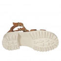 Chaussure ouverte pour femmes en cuir cognac avec fermeture éclair et boucles talon 4 - Pointures disponibles:  35