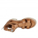 Chaussure ouverte pour femmes en cuir cognac avec fermeture éclair et boucles talon 4 - Pointures disponibles:  35