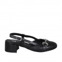 Woman's slingback with rounded tip and accessory in black leather heel 4 - Available sizes:  32, 33, 34, 35, 42, 43