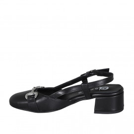 Zapato destalonado con punta redonda y accesorio para mujer en piel negra tacon 4 - Tallas disponibles:  32, 35 2