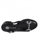 Woman's slingback with rounded tip and accessory in black leather heel 4 - Available sizes:  32, 33, 34, 35, 42, 43