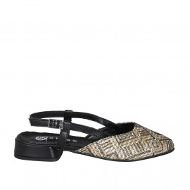 Slingback pour femmes en raphia trensé beige avec motif géométrique et cuir noir talon 2 - Pointures disponibles:  32, 33, 34, 35, 42, 43, 44, 45