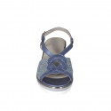 Sandale pour femmes en cuir narcée bleu gris et imprimé multicouleur talon compensé 5 - Pointures disponibles:  32, 33, 35, 42, 44, 45, 46