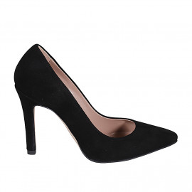 Escarpin à bout pointu pour femmes en daim noir avec talon 10 - Pointures disponibles:  31, 32, 33, 34, 42, 43, 44, 45