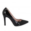 Zapato de salon a punta para mujer en charol negro con tacon 10 - Tallas disponibles:  31, 32, 35, 43, 44, 45
