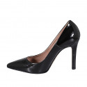 Zapato de salon a punta para mujer en charol negro con tacon 10 - Tallas disponibles:  31, 32, 35, 43, 44, 45