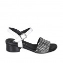 Woman's sandal in white leather and black and white raphia with ankle strap heel 3 - Available sizes:  32, 33, 34, 35, 42, 43, 44, 45