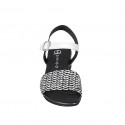 Woman's sandal in white leather and black and white raphia with ankle strap heel 3 - Available sizes:  32, 33, 34, 35, 42, 43, 44, 45
