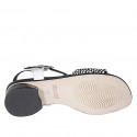 Woman's sandal in white leather and black and white raphia with ankle strap heel 3 - Available sizes:  32, 33, 34, 35, 42, 43, 44, 45