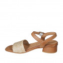 Woman's sandal in cognac brown leather and beige raphia with ankle strap heel 3 - Available sizes:  32, 33, 34, 35, 42, 43, 44