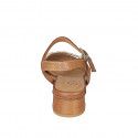 Woman's sandal in cognac brown leather and beige raphia with ankle strap heel 3 - Available sizes:  32, 33, 34, 35, 42, 43, 44