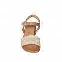 Woman's sandal in cognac brown leather and beige raphia with ankle strap heel 3 - Available sizes:  32, 33, 34, 35, 42, 43, 44