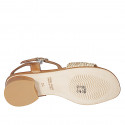 Woman's sandal in cognac brown leather and beige raphia with ankle strap heel 3 - Available sizes:  32, 33, 34, 35, 42, 43, 44