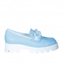 Mocassin pour femmes avec chaîne translucide en cuir bleu clair talon 4 - Pointures disponibles:  32, 33, 34, 35
