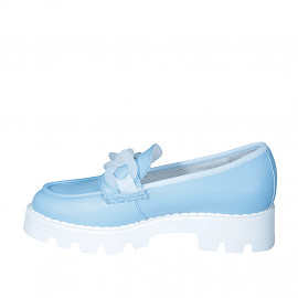 Woman's mocassin with translucent chain in light blue leather heel 4 - Available sizes:  32, 33, 34, 35 2