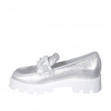 Woman's mocassin with translucent chain in silver laminated leather heel 4 - Available sizes:  32, 33, 34