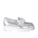 Woman's mocassin with translucent chain in silver laminated leather heel 4 - Available sizes:  32, 33, 34