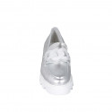 Woman's mocassin with translucent chain in silver laminated leather heel 4 - Available sizes:  32, 33, 34
