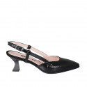 Slingback à bout pointu pour femmes en cuir verni noir avec talon bobine 5 - Pointures disponibles:  32, 33, 34, 35, 42, 43, 44, 45
