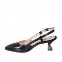 Slingback à bout pointu pour femmes en cuir verni noir avec talon bobine 5 - Pointures disponibles:  32, 33, 34, 35, 42, 43, 44, 45