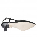 Slingback à bout pointu pour femmes en cuir verni noir avec talon bobine 5 - Pointures disponibles:  32, 33, 34, 35, 42, 43, 44, 45