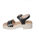Sandale pour femmes avec courroie et goujons en cuir noir talon 4 - Pointures disponibles:  32, 33, 35, 42, 43, 45