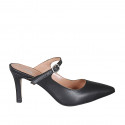 Mule modèle Mary Jane à bout fermé pour femmes en cuir noir avec courroie talon 7 - Pointures disponibles:  31, 32, 33, 34, 35, 42, 43, 45