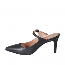 Sabo estilo Mary Jane a punta cerrada puntiaguda para mujer con cinturon en piel negra tacon 7 - Tallas disponibles:  31, 35 2