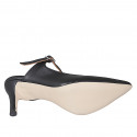 Mule modèle Mary Jane à bout fermé pour femmes en cuir noir avec courroie talon 7 - Pointures disponibles:  31, 32, 33, 34, 35, 42, 43, 45