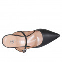 Sabo estilo Mary Jane a punta cerrada puntiaguda para mujer con cinturon en piel negra tacon 7 - Tallas disponibles:  31, 32, 33, 34, 35, 42, 43, 45