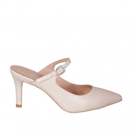 Mule modèle Mary Jane à bout fermé pour femmes en cuir nue avec courroie talon 7 - Pointures disponibles:  31, 32, 33, 34, 35, 42, 45