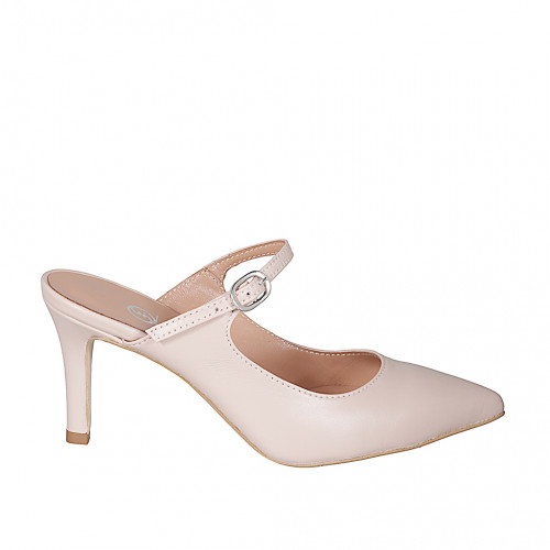 Mule modèle Mary Jane à bout fermé pour femmes en cuir nue avec courroie talon 7 - Pointures disponibles:  31, 32, 33, 34, 35, 42, 45