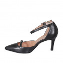 Chaussure ouverte à bout pointu pour femmes avec courroies en cuir noir talon 7 - Pointures disponibles:  31, 32, 35, 42, 43, 44