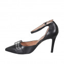 Chaussure ouverte à bout pointu pour femmes avec courroie et boucle en cuir noir talon 10 - Pointures disponibles:  42, 43, 44, 45