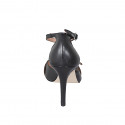 Chaussure ouverte à bout pointu pour femmes avec courroie et boucle en cuir noir talon 10 - Pointures disponibles:  42, 43, 44, 45
