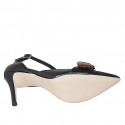 Chaussure ouverte à bout pointu pour femmes avec courroie et boucle en cuir noir talon 10 - Pointures disponibles:  42, 43, 44, 45
