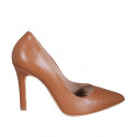 Woman's pointy pump in cognac brown leather with heel 10 - Available sizes:  31, 33, 34, 35, 43, 44, 45